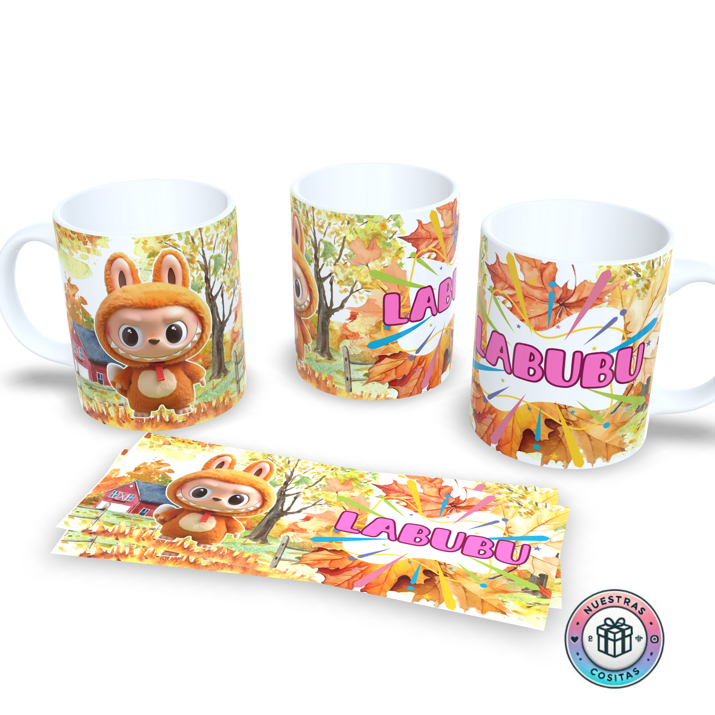 Taza Labubu con disfraz de ardilla - Diseño de otoño