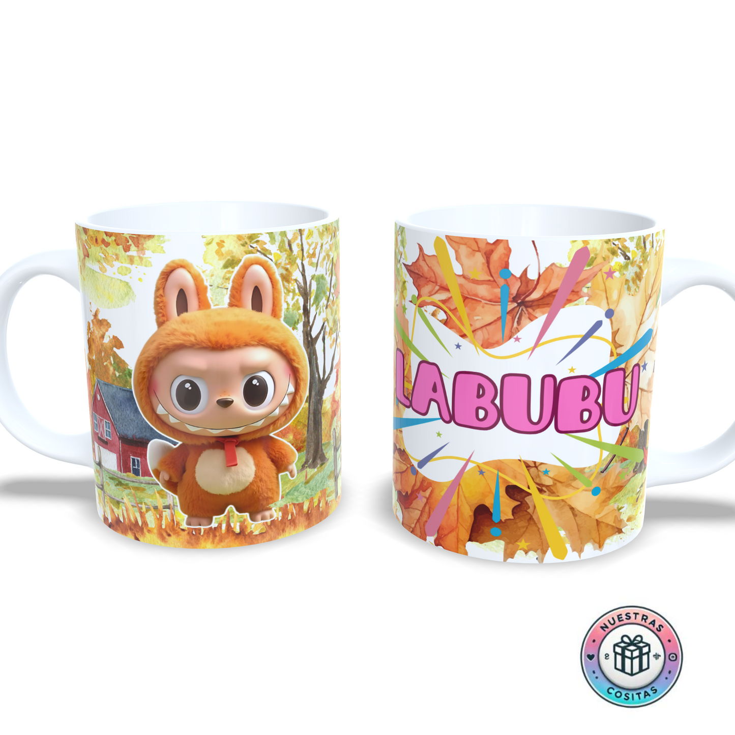 Taza Labubu con disfraz de ardilla - Diseño de otoño
