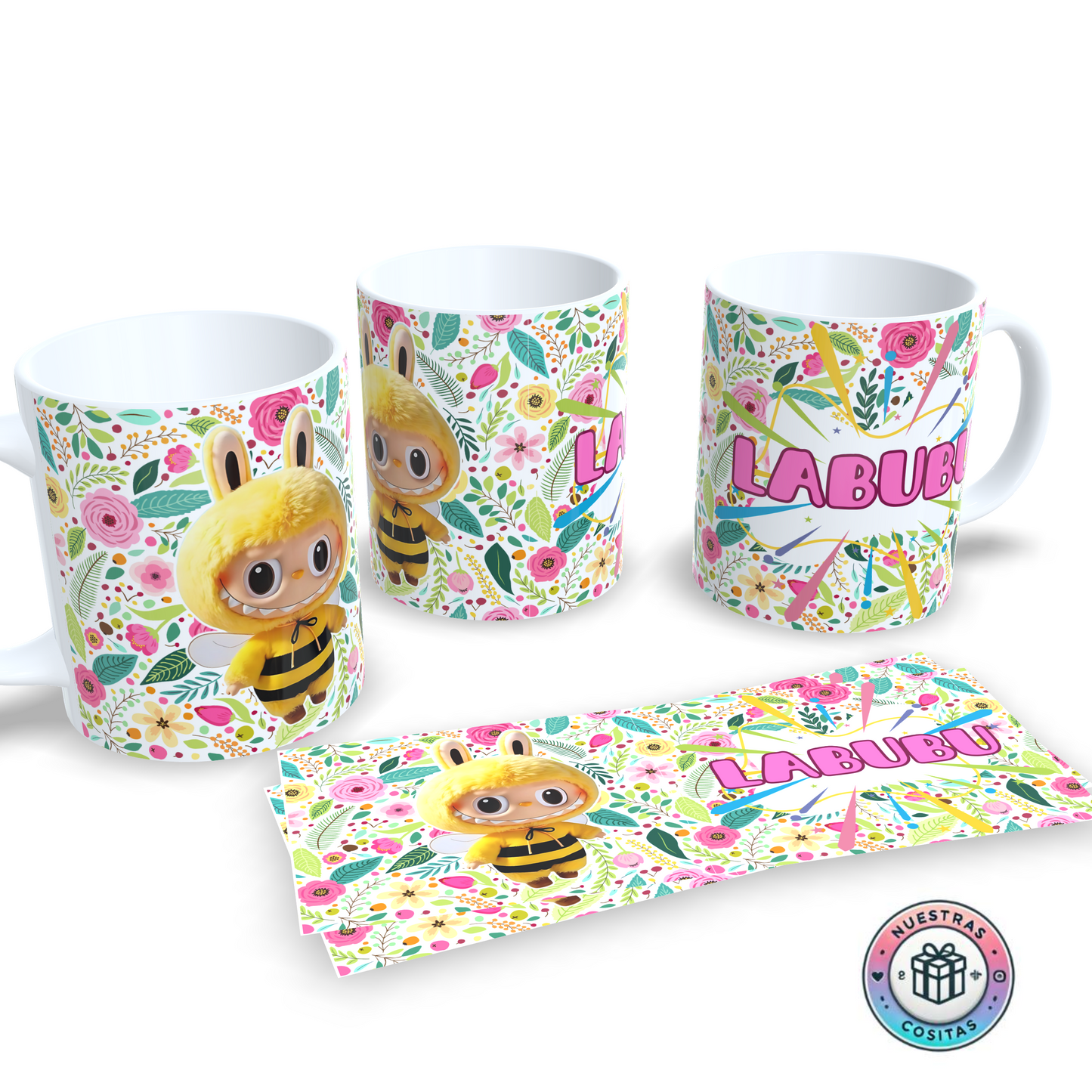 Taza Personalizada "Labubu" Floral - Diseño de Abeja Divertida
