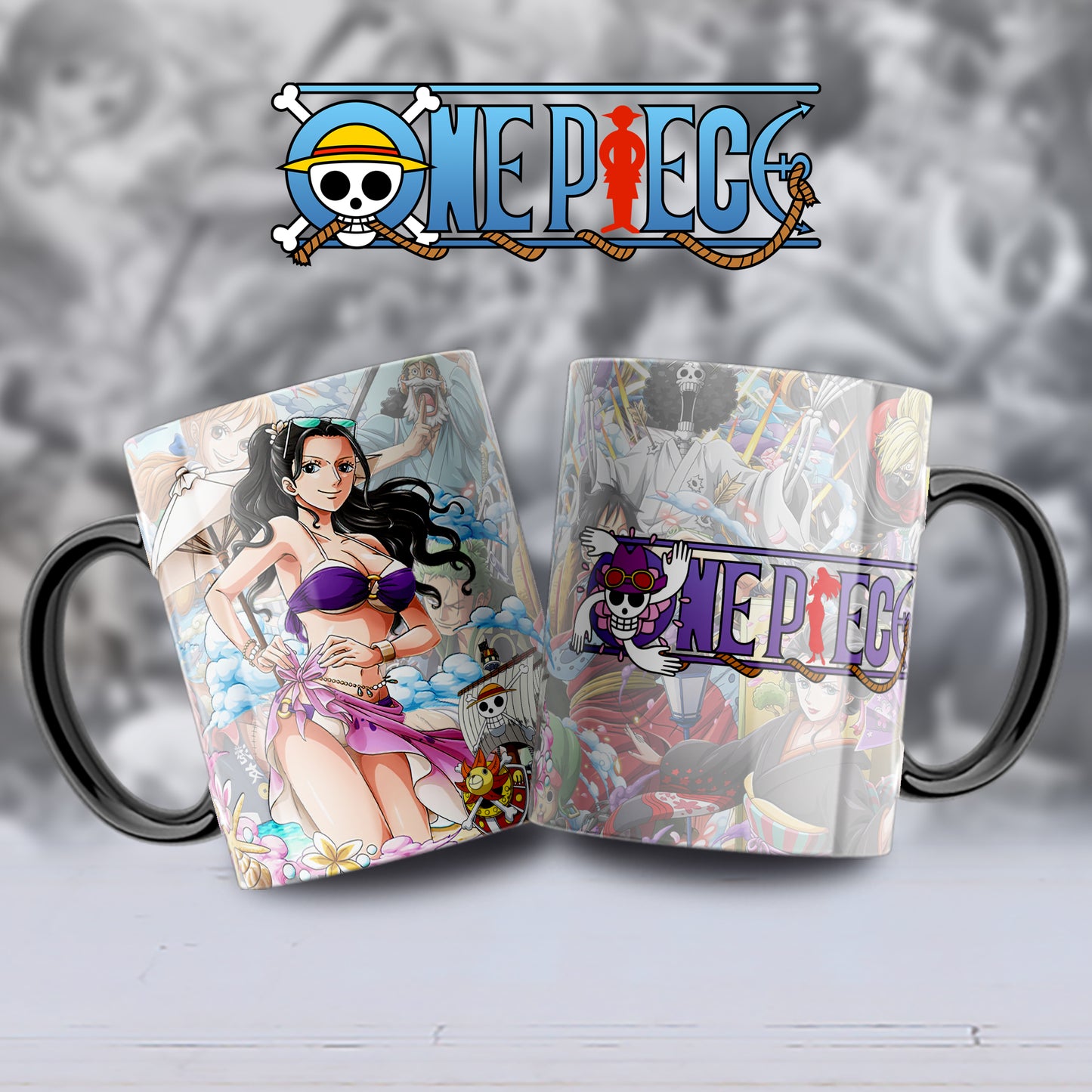 Taza One Piece – Diseño de Nico Robin y el Thousand Sunny
