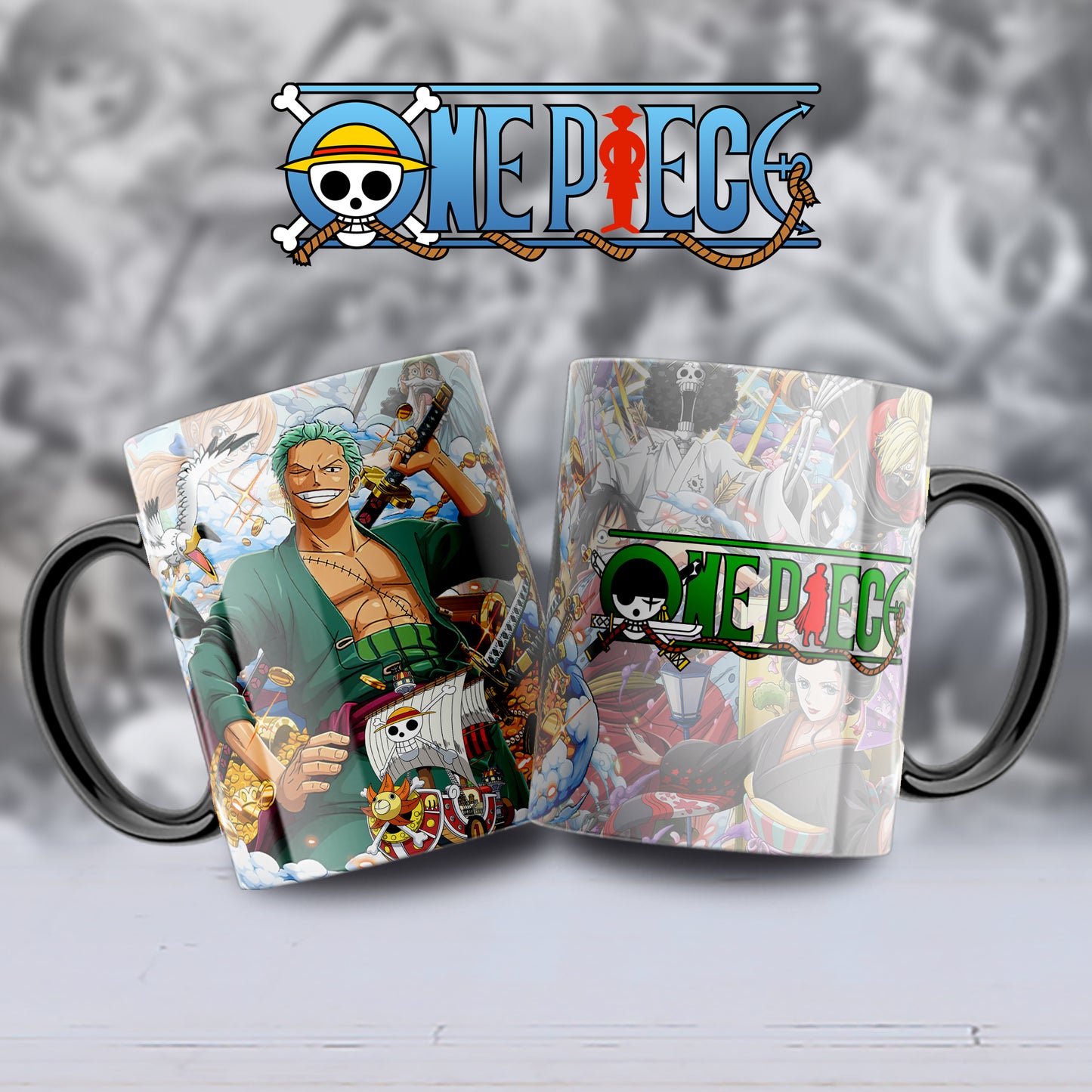 Taza One Piece – Diseño de Zoro y el Thousand Sunny
