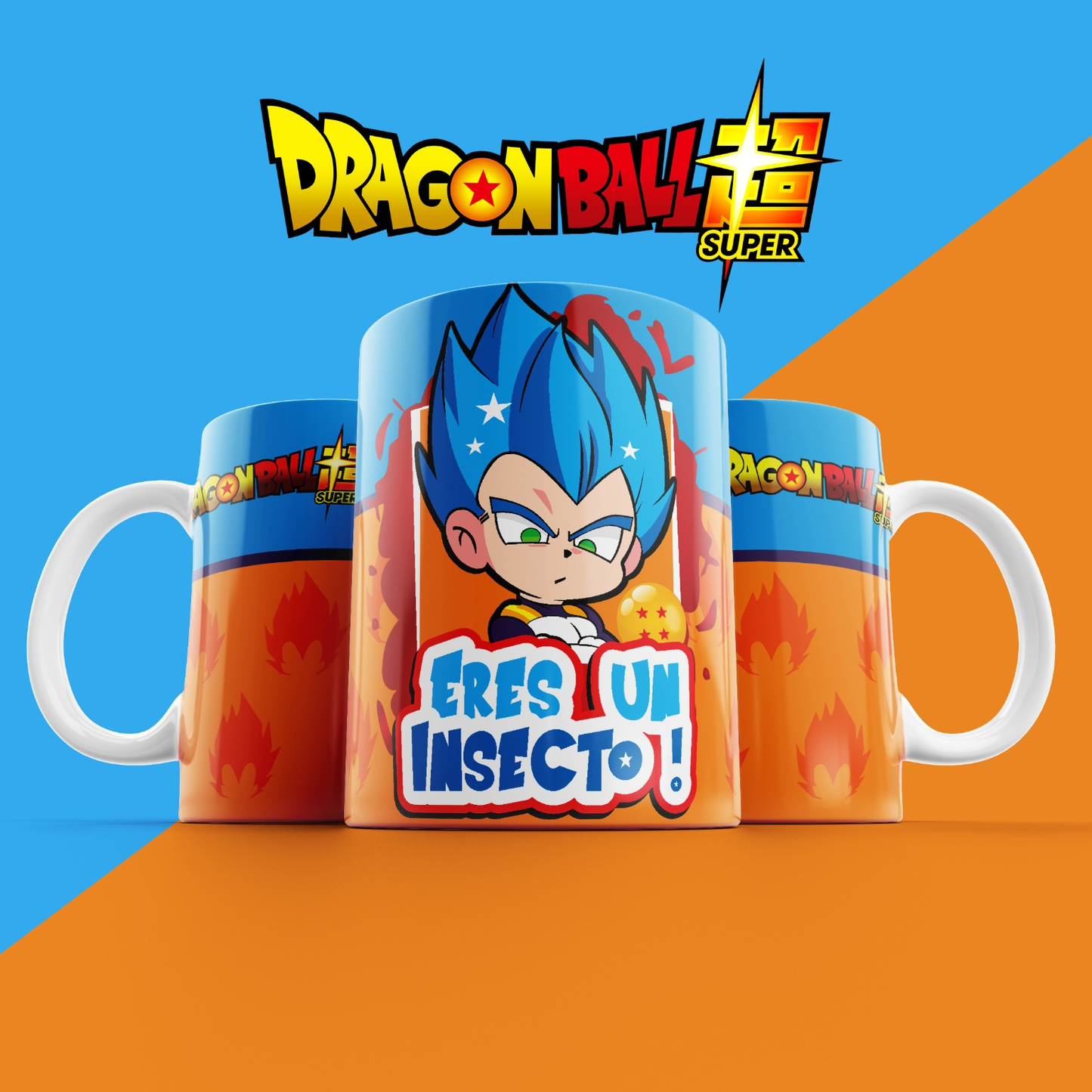 Taza Dragon Ball Super – Vegeta estilo infantil "¡Eres un insecto!"