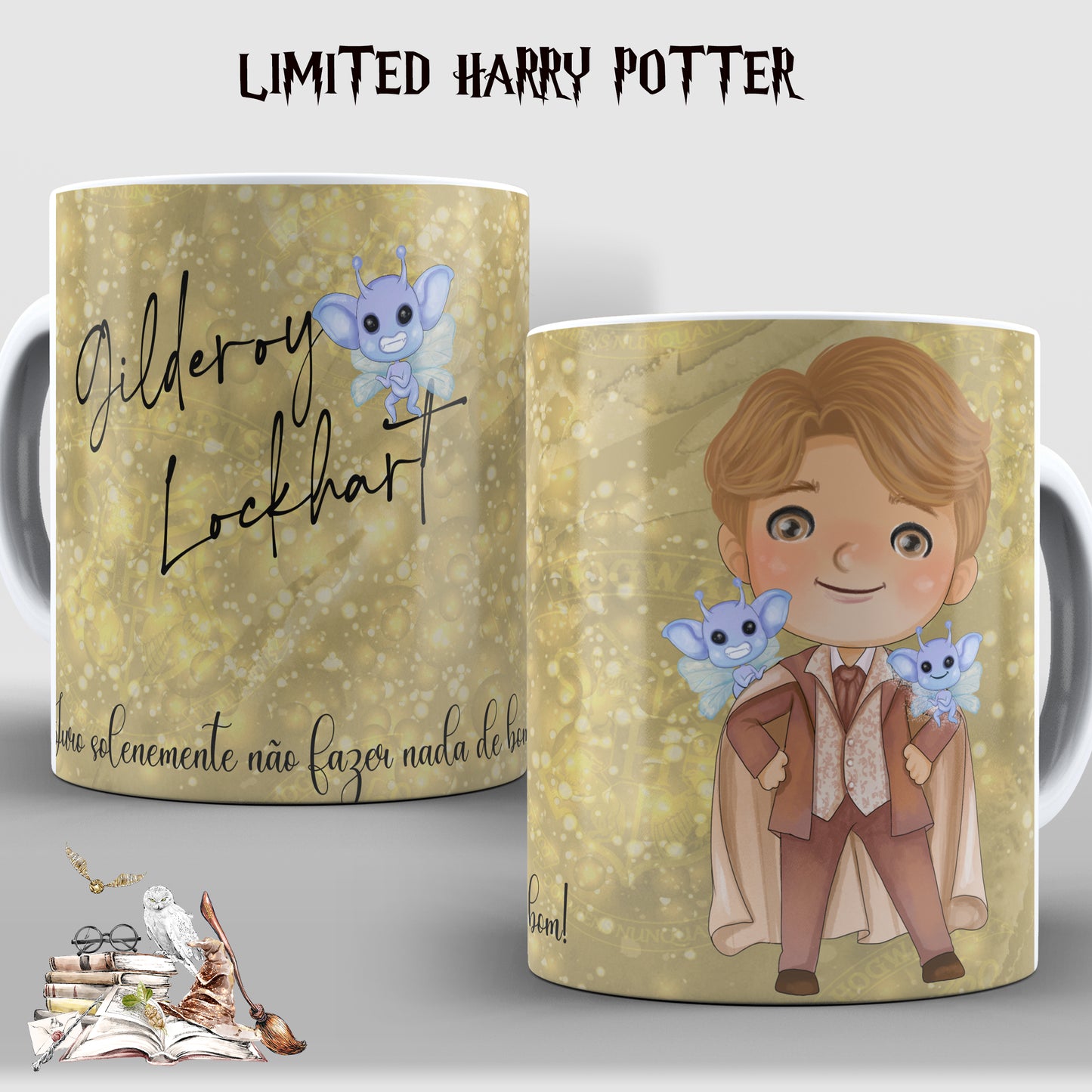 Taza Gilderoy Lockhart Chibi – Edición Limitada con duendecillos de Cornualles