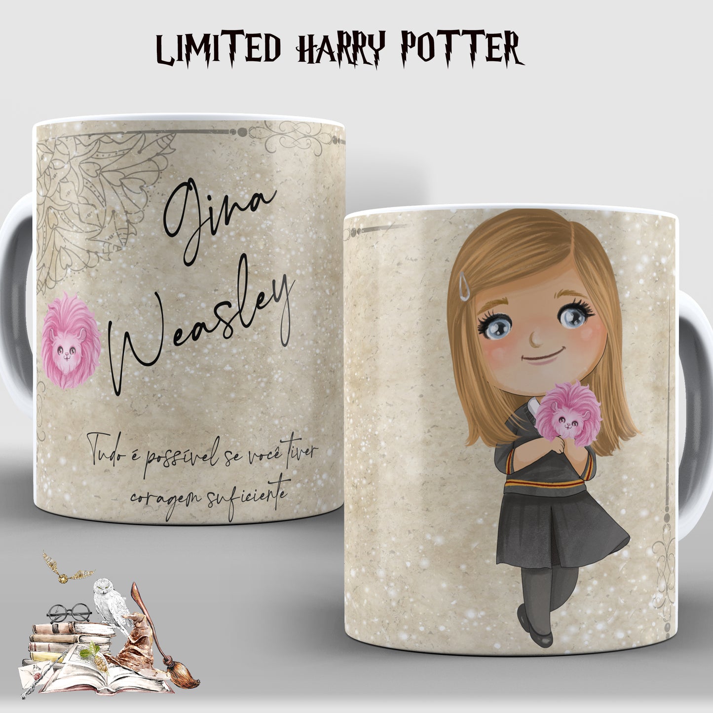 Taza Ginny Weasley Chibi – Edición Limitada con Arnold el Puffskein