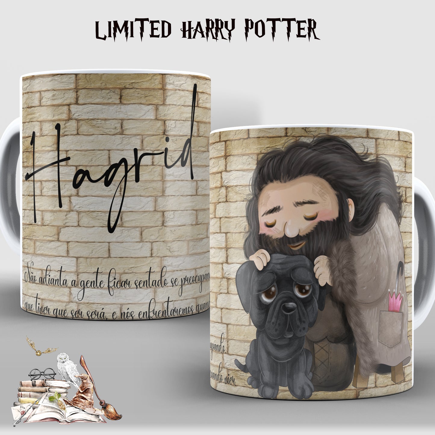 Taza Hagrid Chibi – Edición Limitada con Fang y muro de piedra