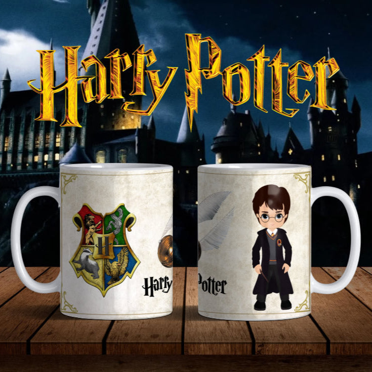 Taza Harry Potter Chibi – Diseño Hogwarts con escudo y uniforme mágico