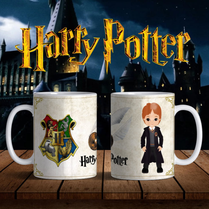 Taza Hogwarts – Escudo de la escuela de magia y diseño chibi