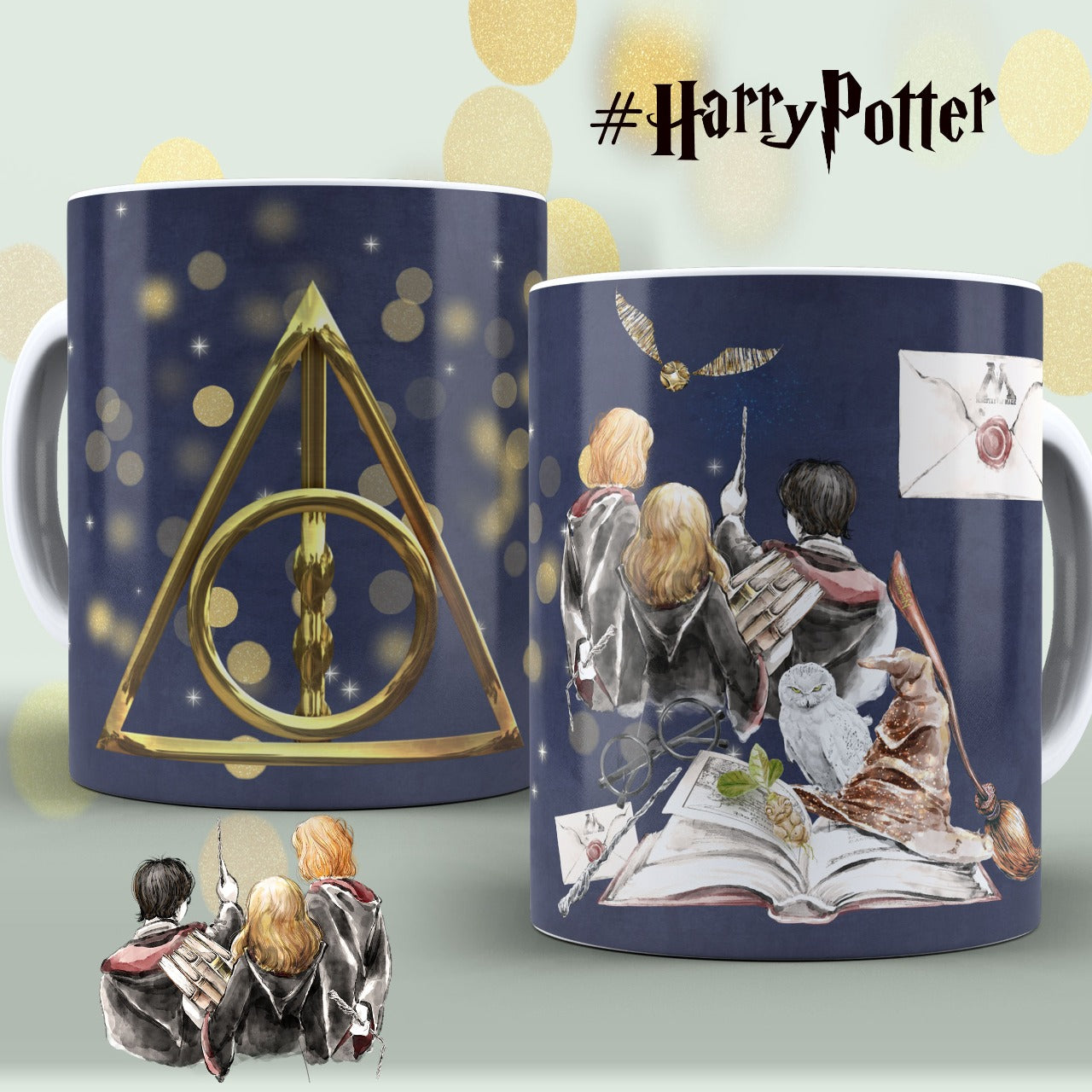 Taza Reliquias de la Muerte – Diseño mágico con Harry, Ron y Hermione