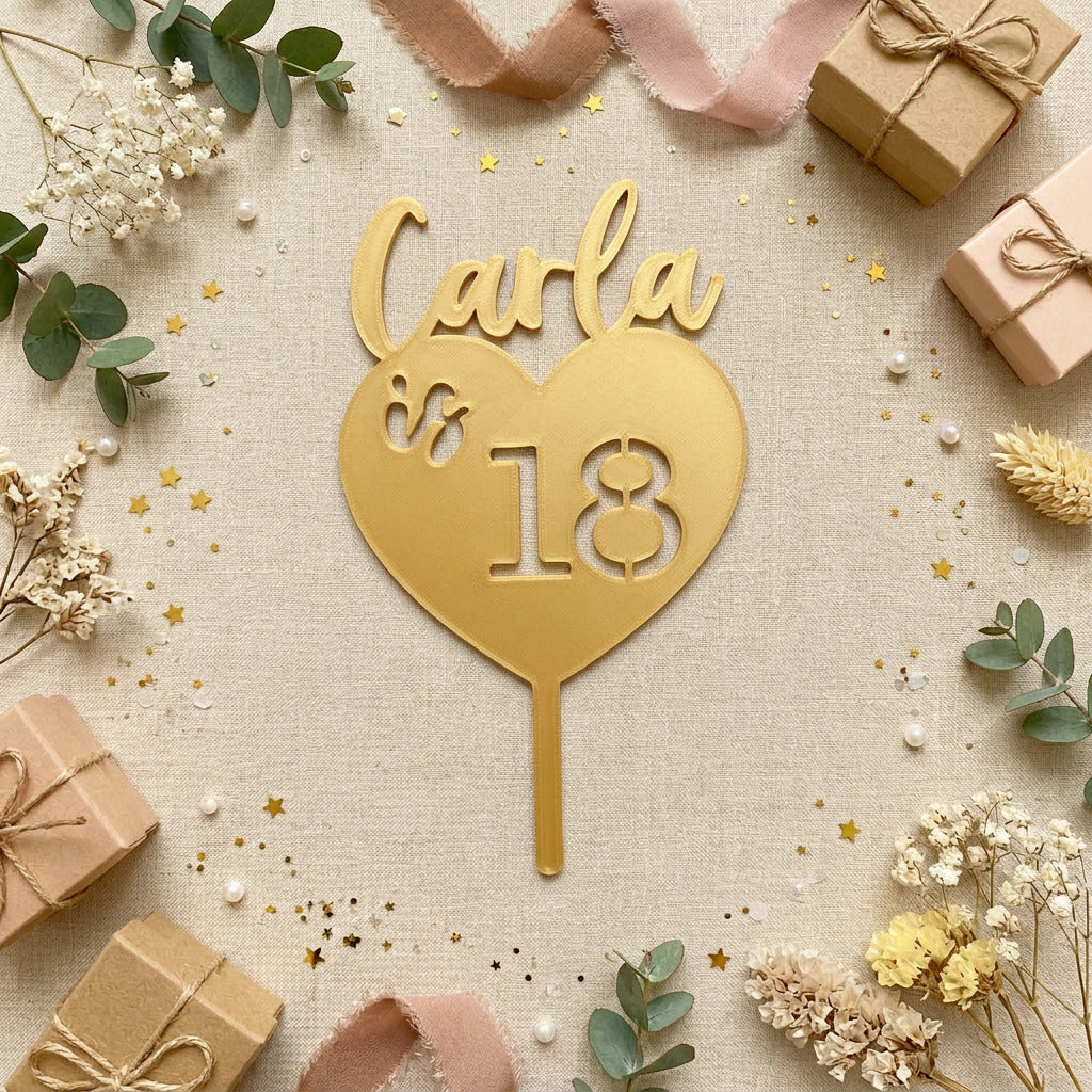 Topper para Tarta de Cumpleaños Silueta Corazón 15 cm