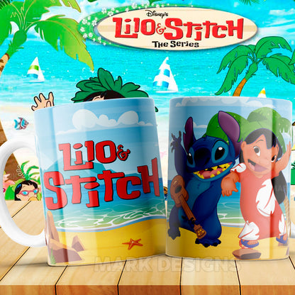 Taza Lilo & Stitch en la playa – Ukelele y amistad tropical