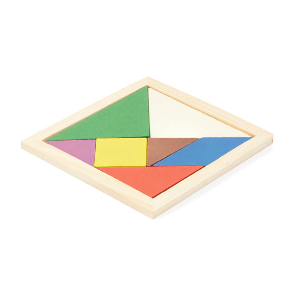 Puzle tangram de madera de colores · Crudo