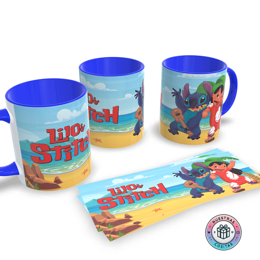 Taza Lilo & Stitch en la playa – Ukelele y amistad tropical