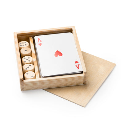 Set de baraja francesa y dados en caja de madera