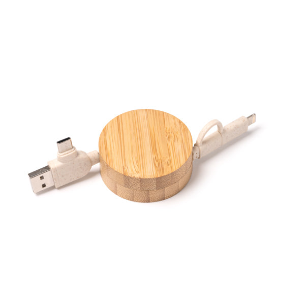 Cable cargador extensible de bambú · Crudo