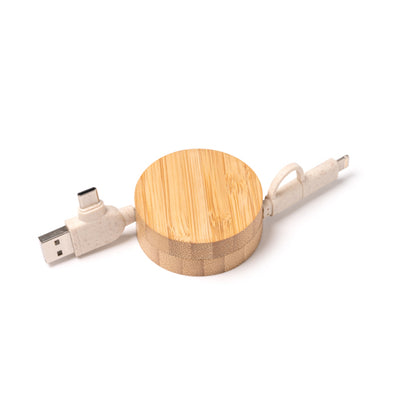 Cable cargador extensible de bambú · Crudo