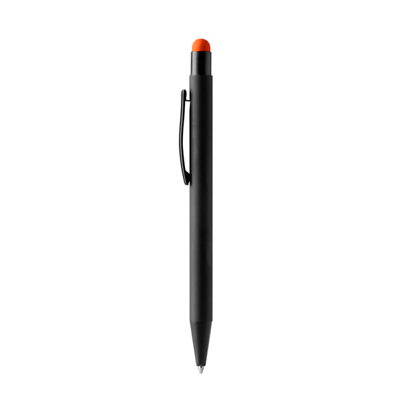 Bolígrafo de aluminio tacto suave con puntero de color · Naranja