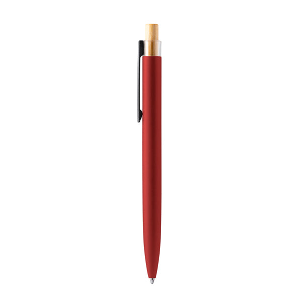 Bolígrafo de aluminio reciclado mate con pulsador de bambú · Rojo Oscuro