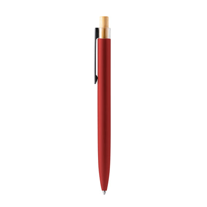 Bolígrafo de aluminio reciclado mate con pulsador de bambú · Rojo Oscuro