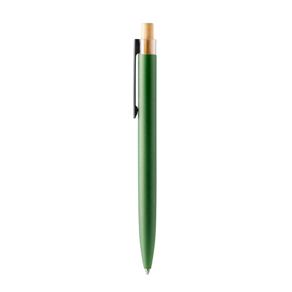 Bolígrafo de aluminio reciclado mate con pulsador de bambú · Verde Oscuro
