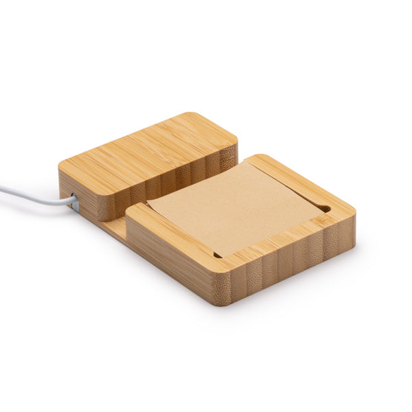 Hub USB de bambú con soporte y bloc de notas · Crudo