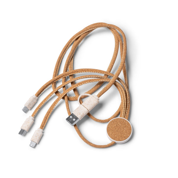 Cable cargador 5 en 1 de corcho de 125 cm · Crudo