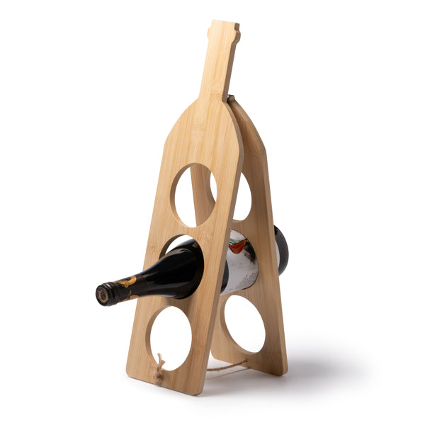 Botellero plegable de bambú para 3 botellas