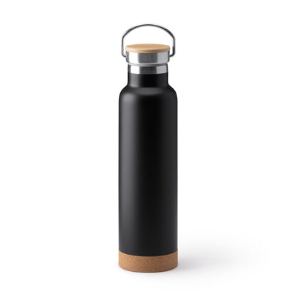 Botella térmica 650 ml con tapa de bambú y base de corcho