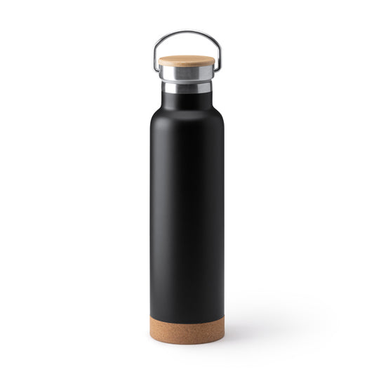Botella térmica 650 ml con tapa de bambú y base de corcho