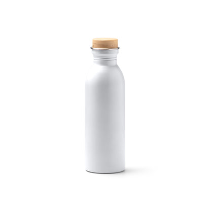 Botella de acero reciclado mate 650 ml con tapón de bambú · Blanco