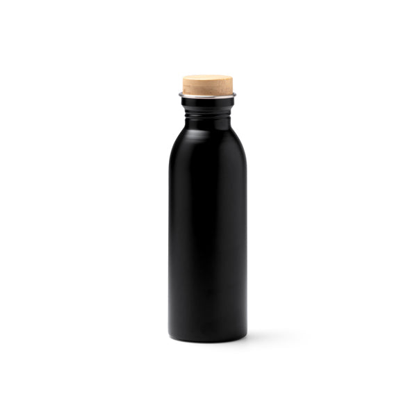 Botella de acero reciclado mate 650 ml con tapón de bambú · Negro