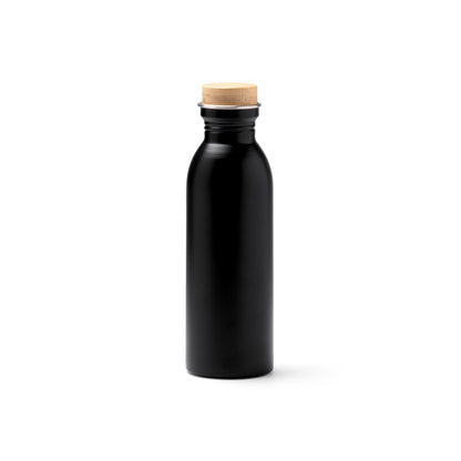 Botella de acero reciclado mate 650 ml con tapón de bambú · Negro