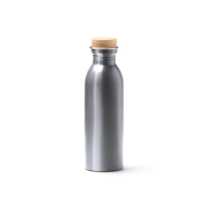 Botella de acero reciclado mate 650 ml con tapón de bambú · Plata