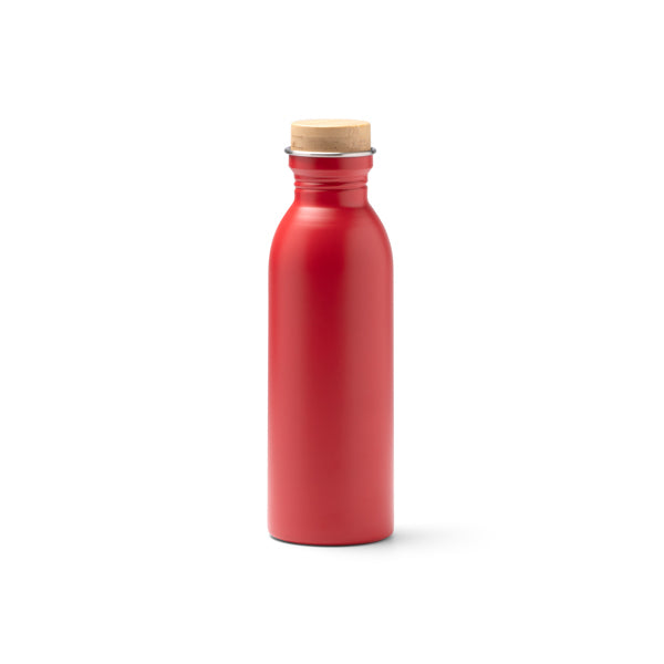 Botella de acero reciclado mate 650 ml con tapón de bambú · Rojo