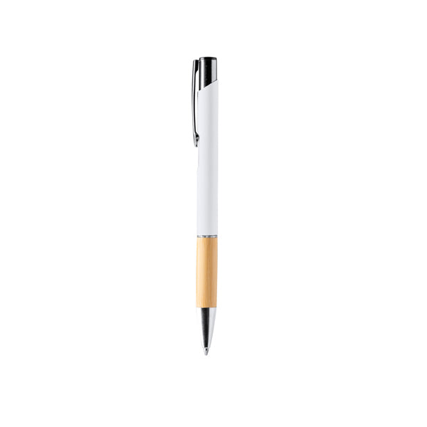 Bolígrafo de aluminio con empuñadura de bambú · Blanco