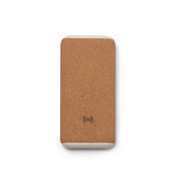 Batería externa de corcho 10000 mAh con carga inalámbrica · Crudo