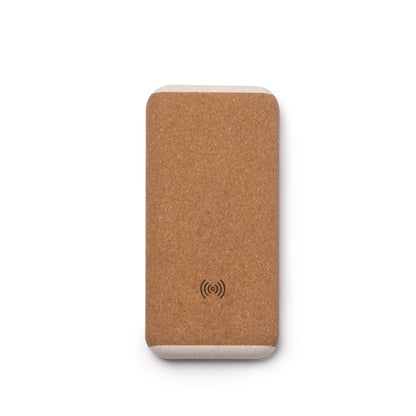 Batería externa de corcho 10000 mAh con carga inalámbrica · Crudo