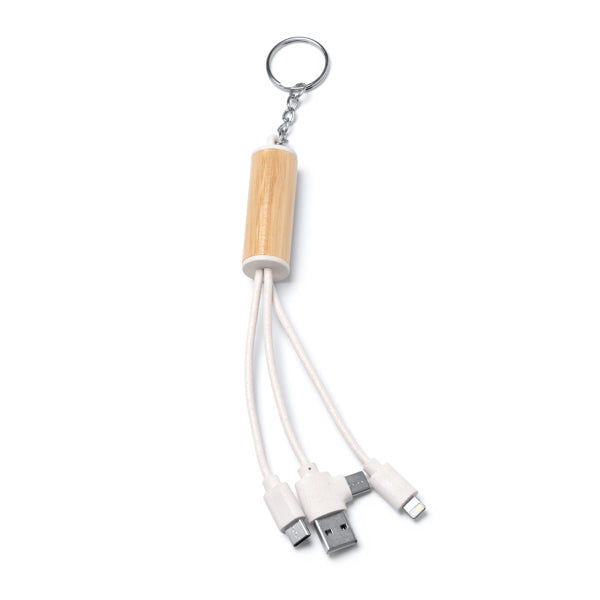 Cable cargador 4 en 1 de bambú con anilla · Crudo