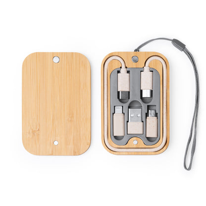Set de cables cargadores en estuche de bambú · Crudo
