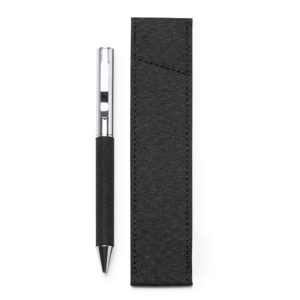 Bolígrafo giratorio con funda de RPET · Negro