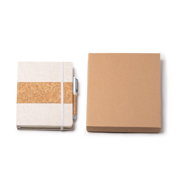 Set de libreta A5 y bolígrafo de corcho · Crudo