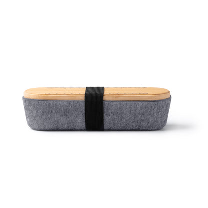 Estuche de fieltro reciclado con tapa de bambú · Crudo