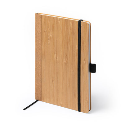 Libreta A5 de bambú y corcho con portabolígrafos