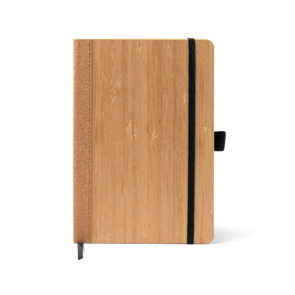 Libreta A5 de bambú y corcho con portabolígrafos · Crudo