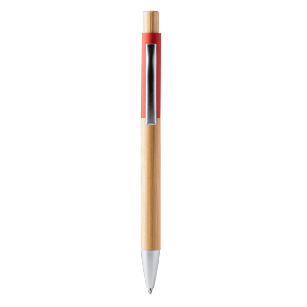 Bolígrafo de bambú con detalle de color tacto suave · Rojo