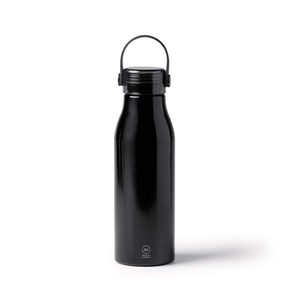 Botella de aluminio reciclado 750 ml con asa de silicona · Negro