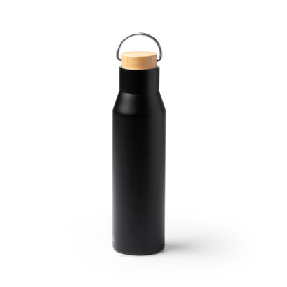Botella térmica de acero reciclado 550 ml con tapa de bambú · Negro