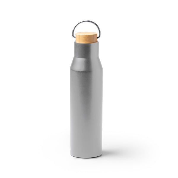 Botella térmica de acero reciclado 550 ml con tapa de bambú · Plata