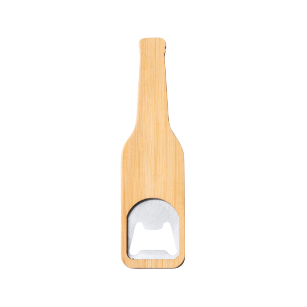 Abridor de bambú con forma de botella e imán · Crudo