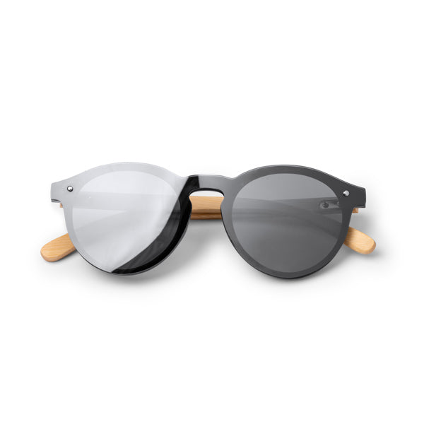 Gafas de sol con lentes espejo y patillas de bambú · Crudo