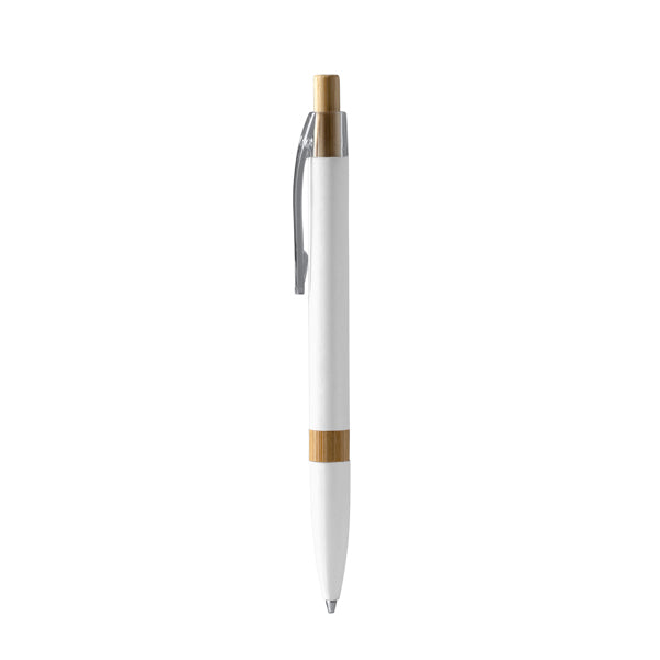 Bolígrafo de aluminio reciclado con pulsador de bambú · Blanco